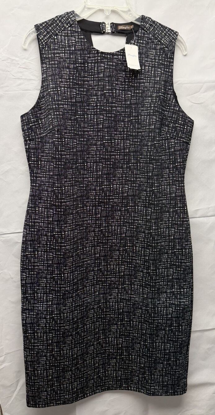J. McLaughlin Barry Dress Sz XL Black White Molly Script Sleeveless Scuba NWT